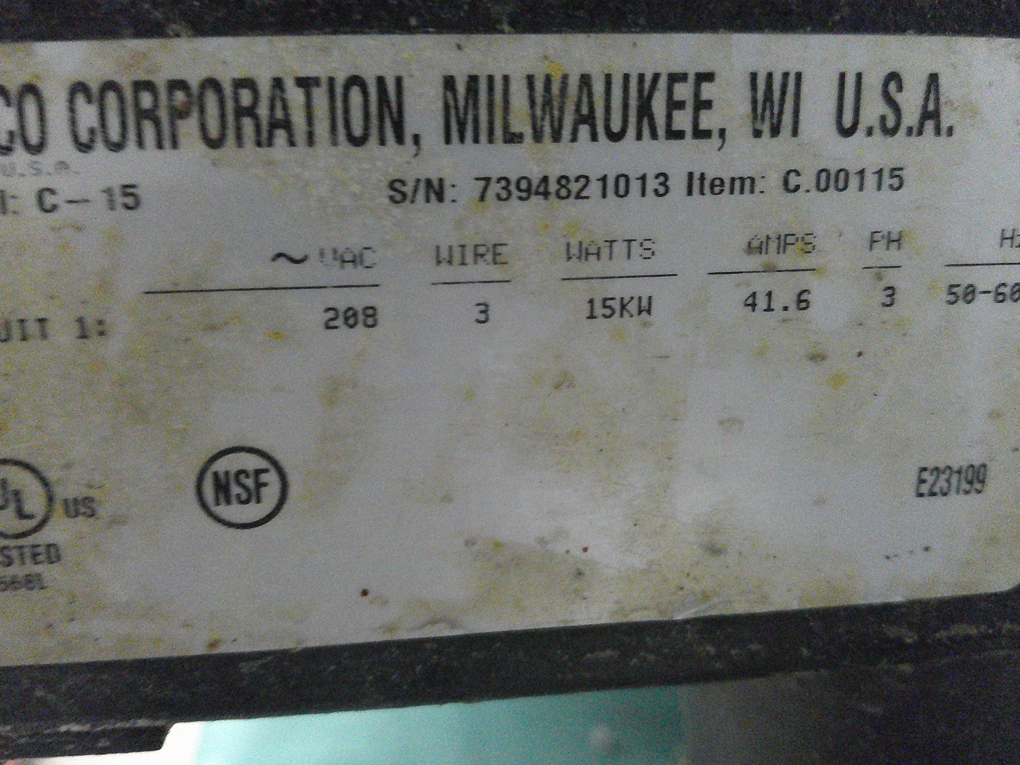 HATCO BOOSTER HEATER