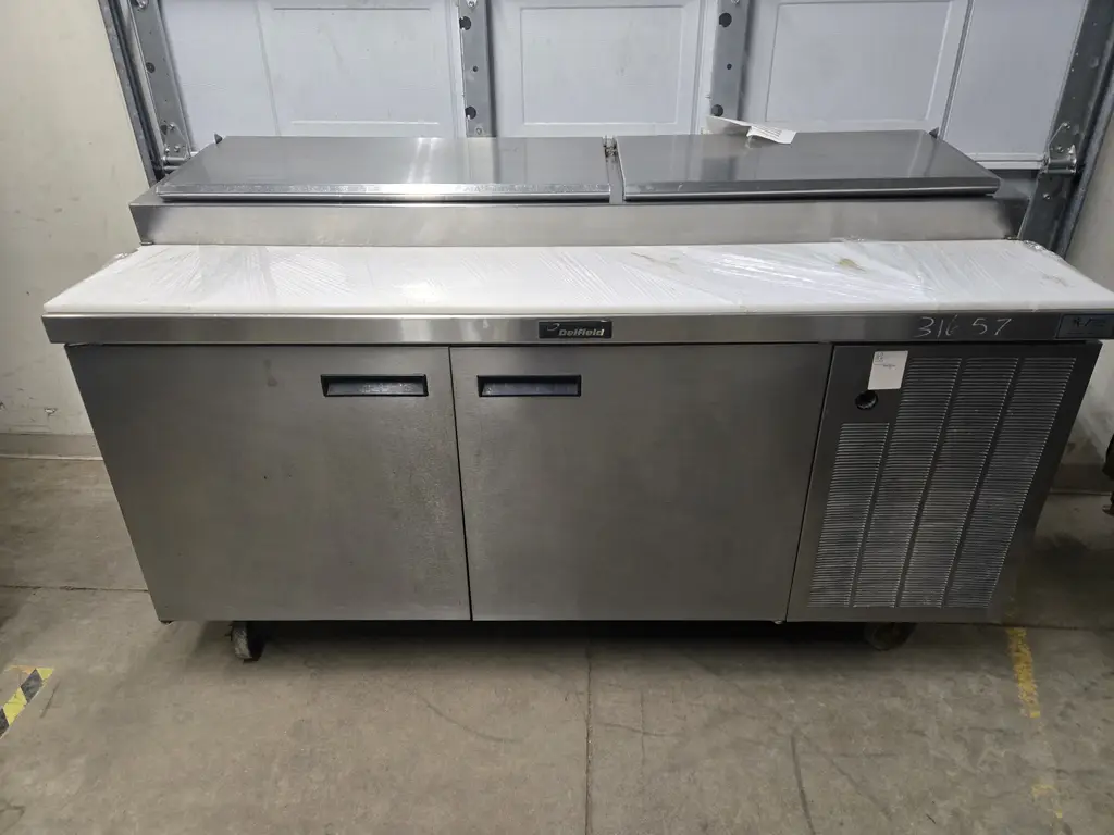 DELFIELD 2 DOOR PIZZA PREP TABLE ON CASTERS