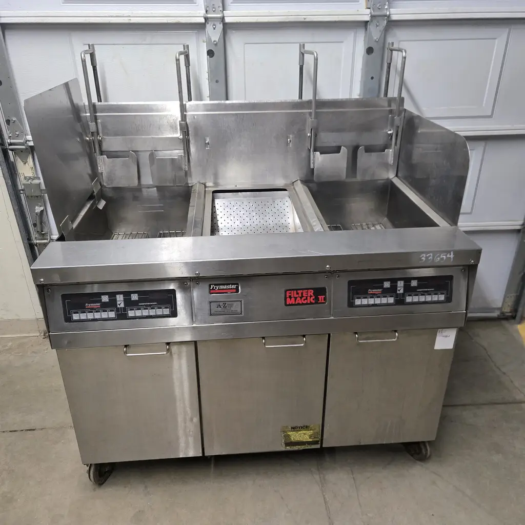 FRYMASTER FILTER MAGIC II 4 BASKET FRYER ON CASTERS WITH AUTO LIFTS AND FILTER SYSTEM