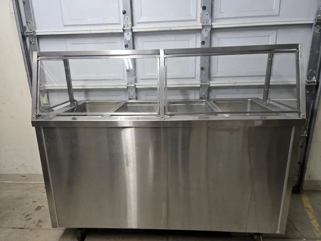 RANDELL STAINLESS STEEL 4 HOLE STEAM TABLE ON CASTERS