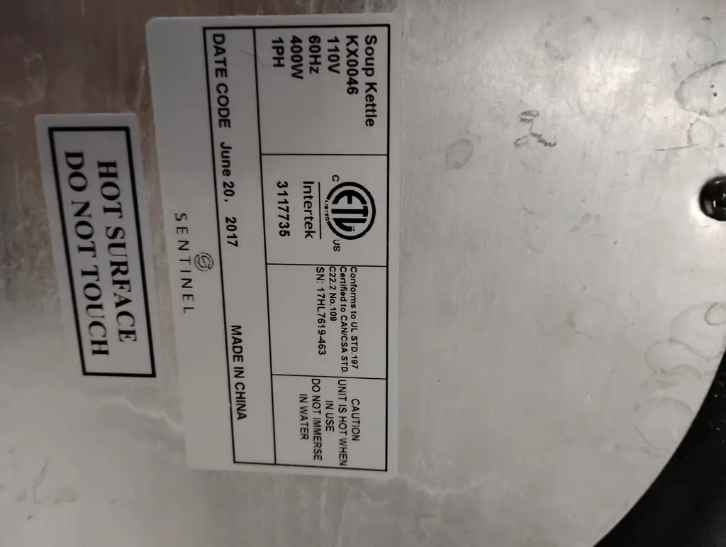 SENTINEL 10.5QT SOUP WARMER