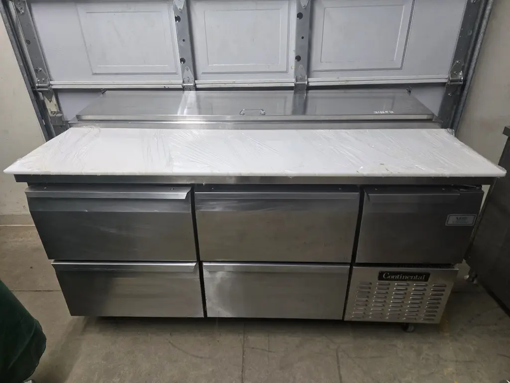 CONTINENTAL 68IN PREP TABLE WITH 4 DRAWERS AND 1 SWING TOP LID - NSF APPROVED