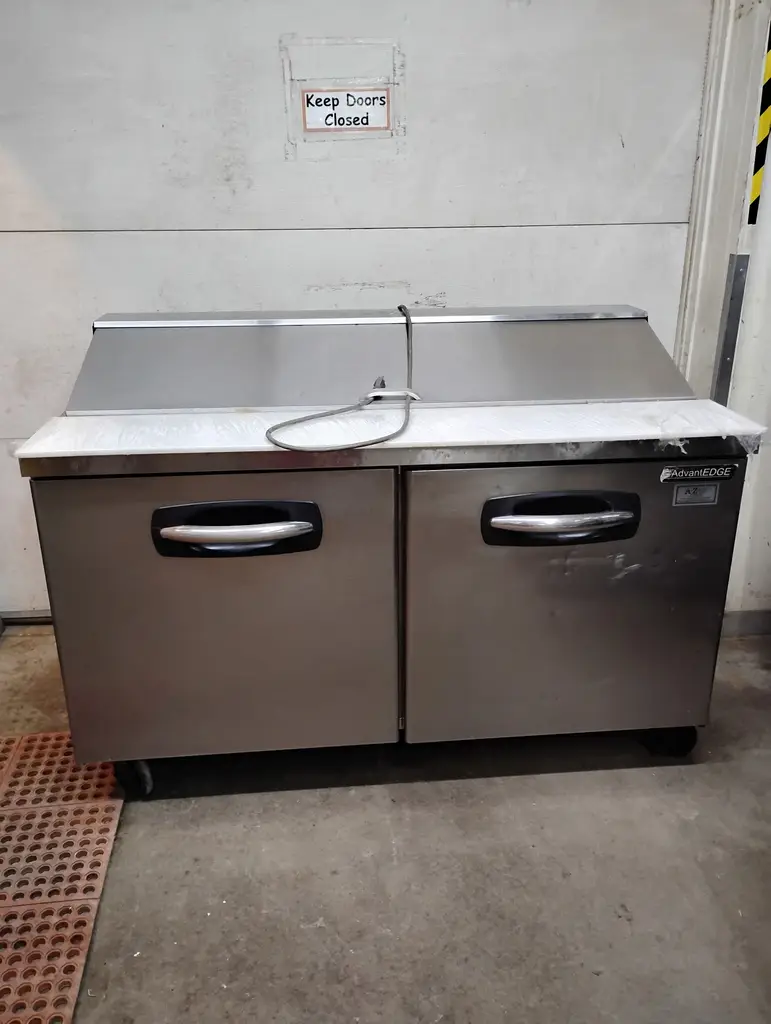 ADVANTEDGE 60 INCH MEGA TOP REFRIGERATED SANDWICH PREP TABLE ON CASTERS WITH 2 DOORS - ETL APPROVED
