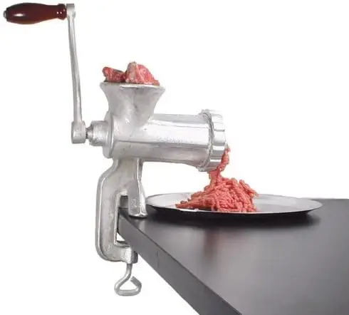 CAST IRON MANUAL MEAT GRINDER - CLAMP STYLE - INCLUDES KNIFE AND PLATE