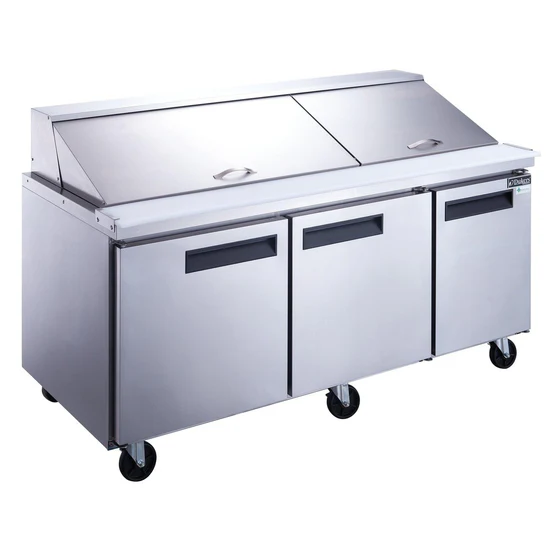 DUKERS 72 INCH MEGA TOP REFRIGERATED SANDWICH PREP TABLE ON CASTERS WITH 17.58 CUBIC FOOT CAPACITY - FITS 30 SIXTH SIZE PANS - ETL APPROVED