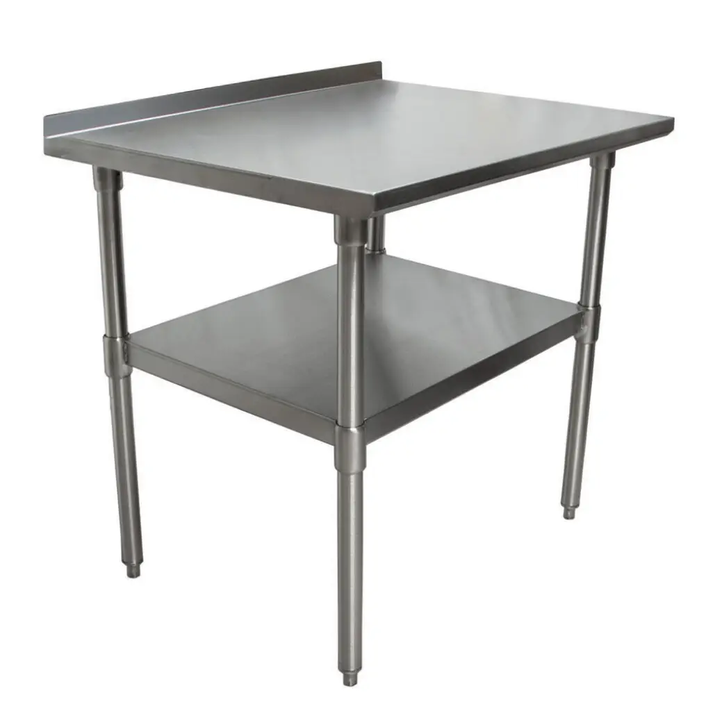 24 X 30 STAINLESS STEEL WORKTABLE WITH GALVANIZED LEGS AND UNDERSHELF WITH 2IN BACKSPLASH