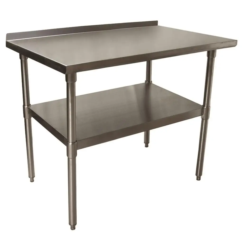 24 X 48 STAINLESS STEEL WORK TABLE WITH GALVANIZED LEGS AND UNDERSHELF WITH 2 IN BACKSPLASH