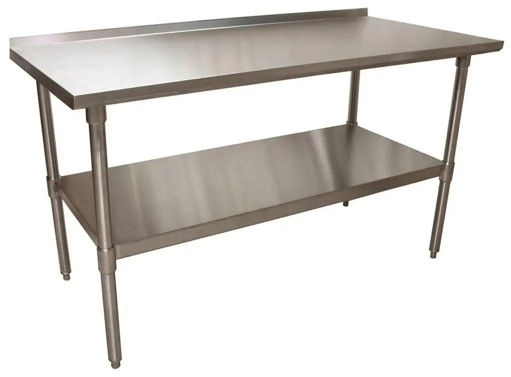 24 X 60 STAINLESS STEEL WORKTABLE WITH GALVANIZED LEGS AND UNDERSHELF WITH 2IN BACKSPLASH