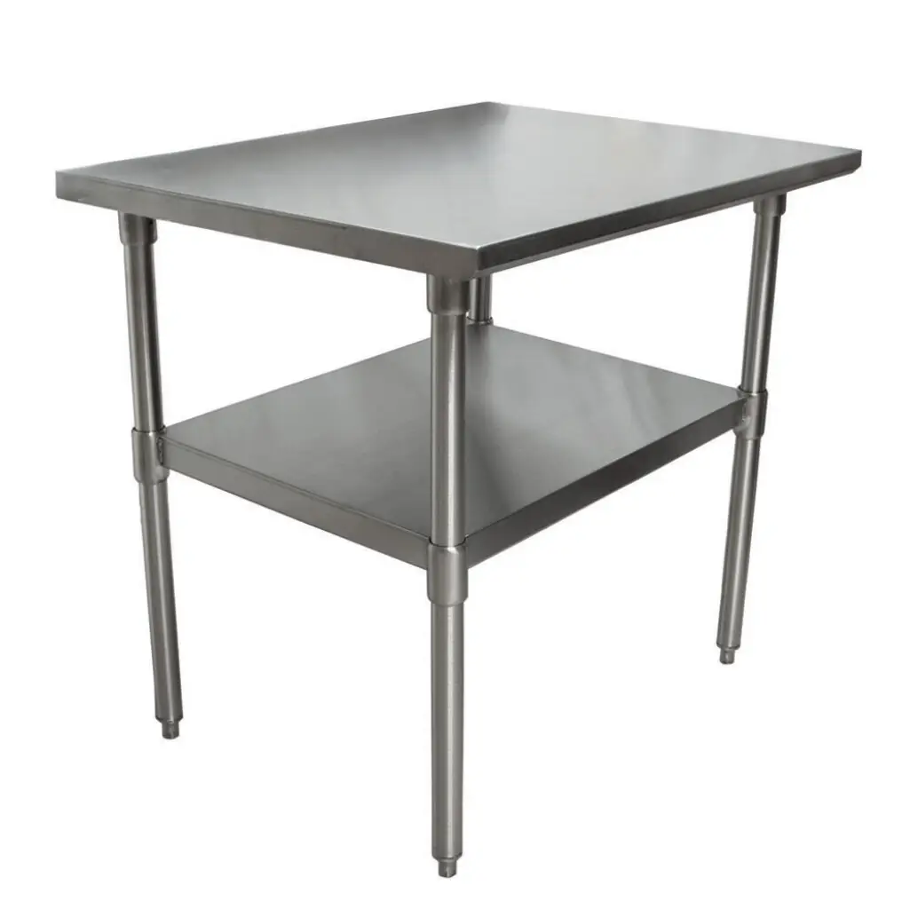 30 x 36 STAINLESS STEEL WORKTABLE WITH GALVANIZED LEGS AND UNDERSHELF