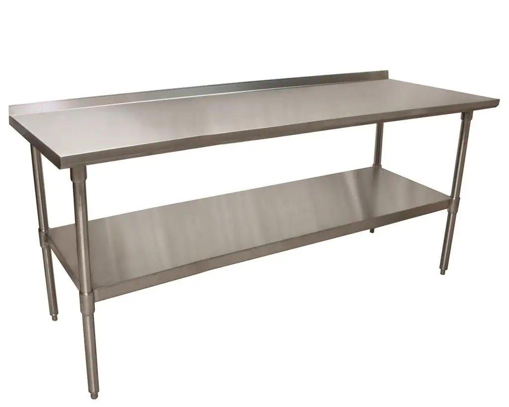 30 x 72 STAINLESS STEEL WORKTABLE WITH GALVANIZED LEGS AND UNDERSHELF WITH 2IN BACKSPLASH