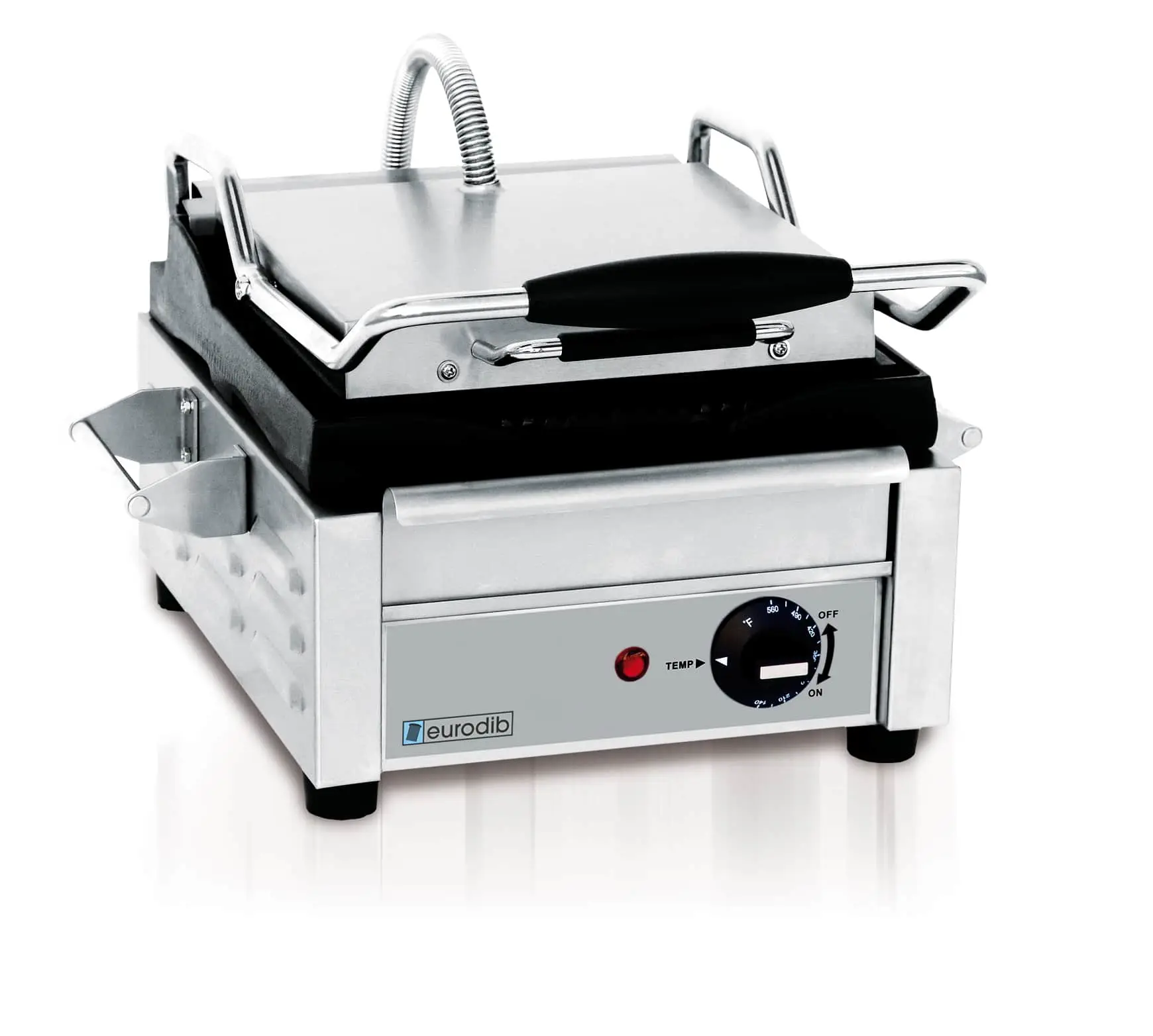 EURODIB PANINI GRILL WITH GROVED CAST IRON PLATES AND 10 X 10 INCH COOKING SURFACE - NSF APPROVED
