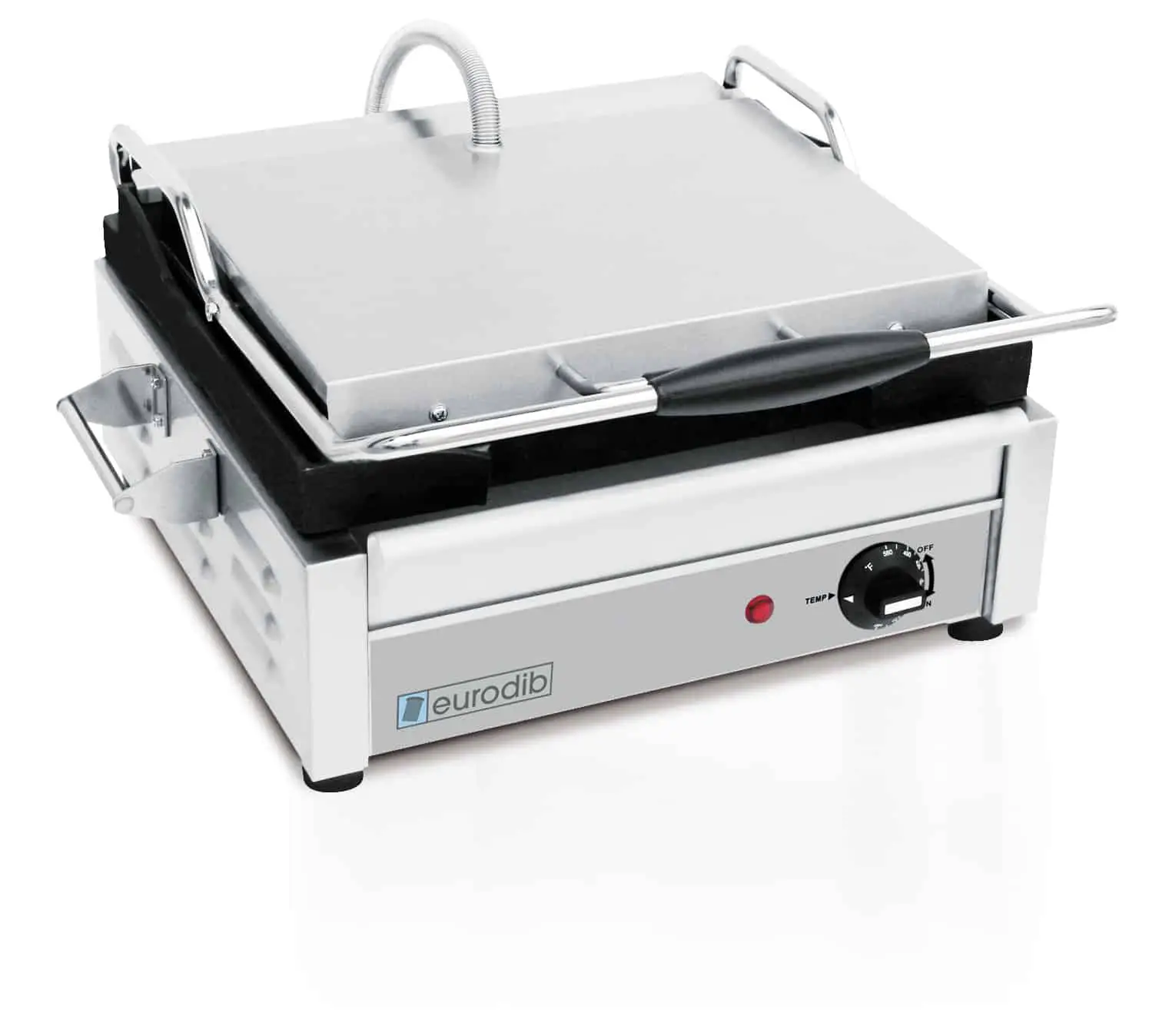 EURODIB PANINI GRILL WITH FLAT CAST IRON PLATES AND 15 X 10 INCH COOKING SURFACE - NSF APPROVED