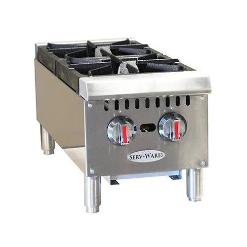 SERV-WARE 2 BURNER COUNTERTOP HOT PLATE WITH CAST IRON GRATES - 25000 BTU PER BURNER - COMES WITH CONVERSION KIT - ETL APPROVED