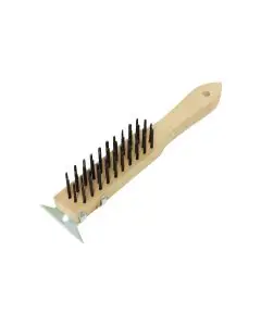 11 INCH HEAVY DUTY WIRE BRUSH WITH STAINLESS STEEL SCRAPER AND WOOD HANDLE