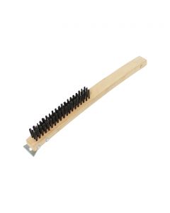 14 INCH WIRE BRUSH WITH STAINLESS STEEL SCRAPER AND WOOD HANDLE