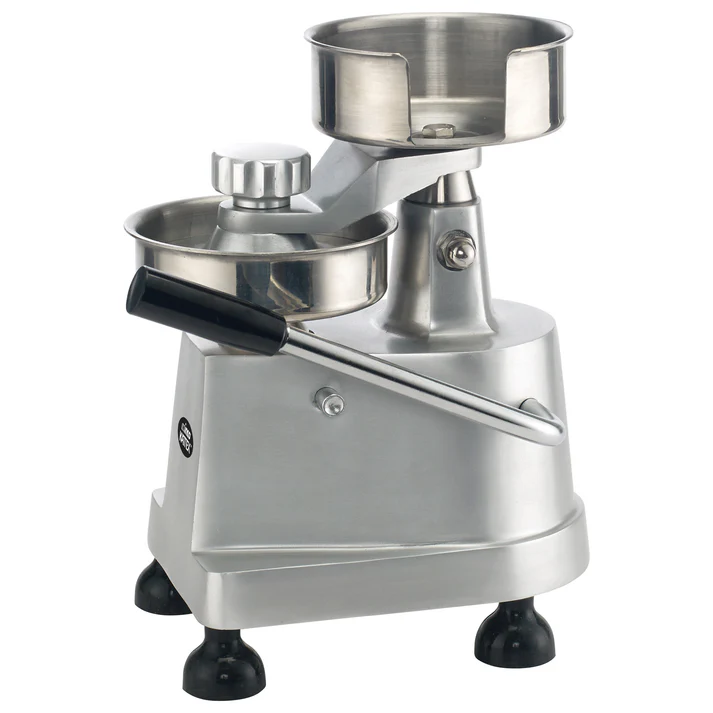 KATTEX HEAVY DUTY BURGER PATTY PRESS WITH SINGLE LEVER OPERATION AND PATTY PAPER HOLDER - MAKES 1/4 LB AND 1/2 LB PATTIES