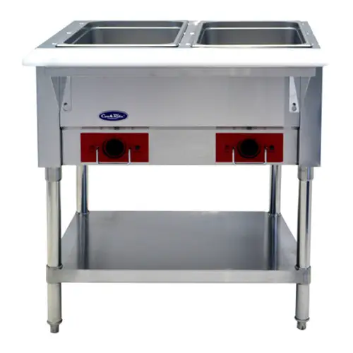 ATOSA 2 HOLE ELECTRIC STEAM TABLE WITH UNDER SHELF - ETL APPROVED