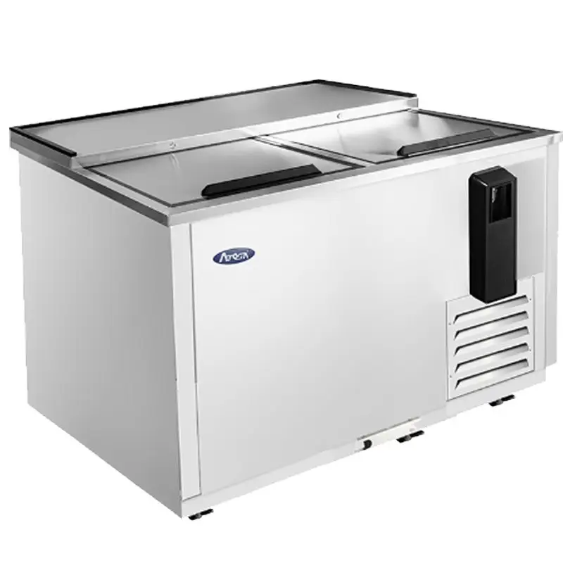 ATOSA 50 INCH SLIDE TOP BOTTLE COOLER ON CASTERS WITH 11.7 CUBIC FOOT CAPACITY AND COMPRESSOR ON RIGHT - ETL APPROVED