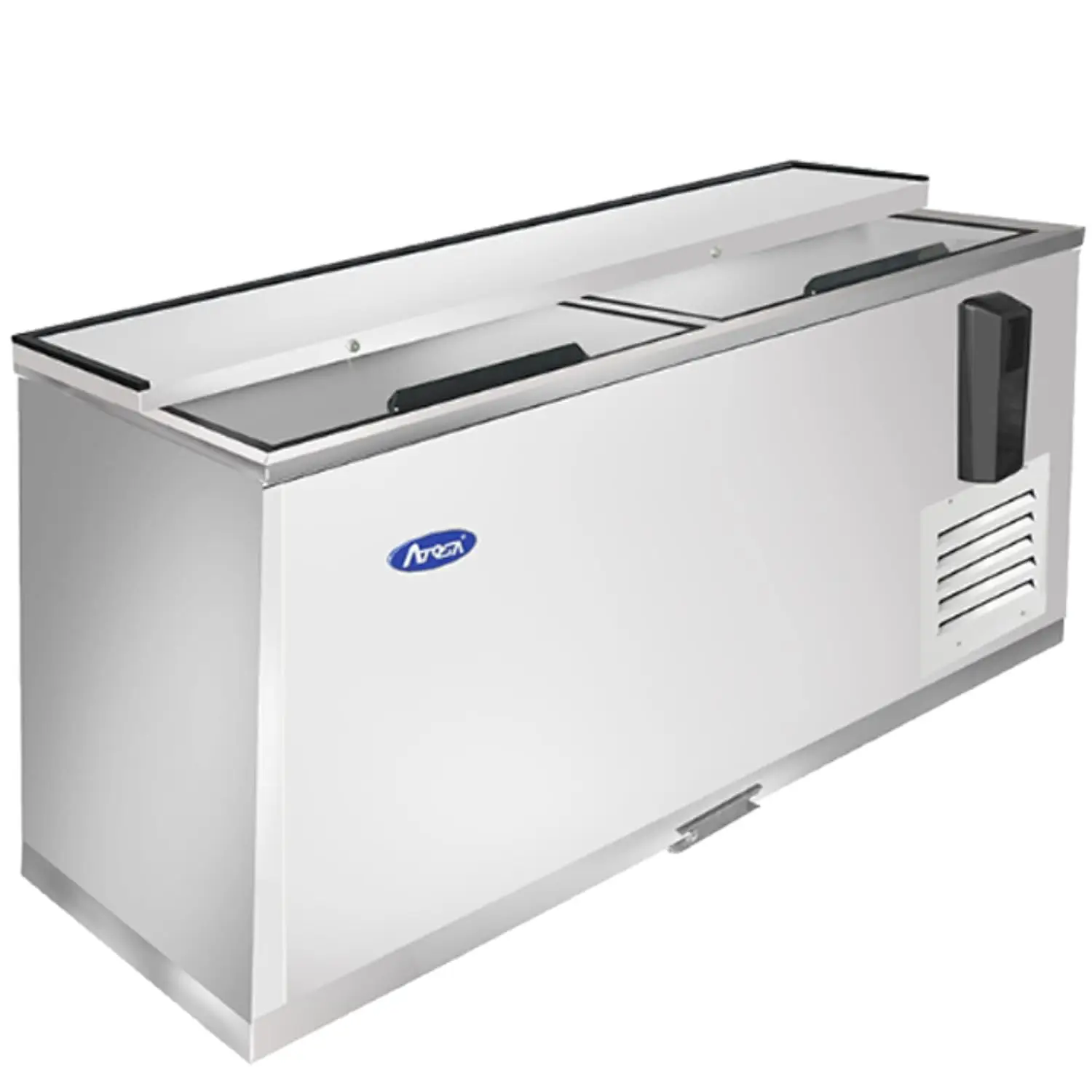 ATOSA 65 INCH SLIDE TOP BOTTLE COOLER ON CASTERS WITH 16.4 CUBIC FOOR CAPACITY AND COMPRESSOR ON RIGHT - ETL APPROVED
