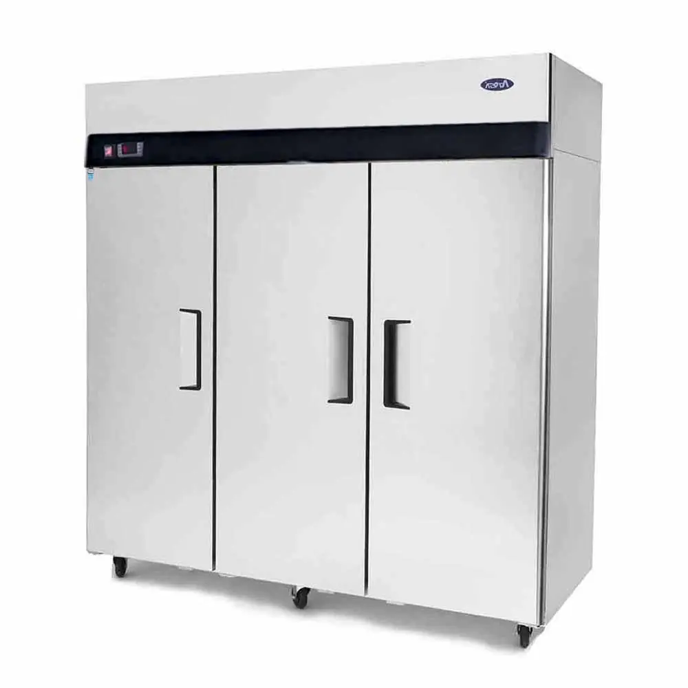 ATOSA 3 DOOR FREEZER ON CASTERS WITH 64.9 CUBIC FOOT CAPACITY AND TOP MOUNT COMPRESSOR - ETL APPROVED