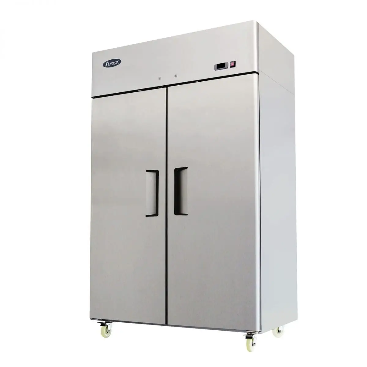 ATOSA 2 DOOR COOLER ON CASTERS WITH 43.2 CUBIC FOOT CAPACITY AND TOP MOUNT COMPRESSOR - ETL APPROVED