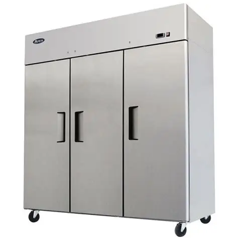 ATOSA 3 DOOR COOLER ON CASTERS WITH 64.9 CUBIC FOOT CAPACITY AND TOP MOUNT COMPRESSOR - ETL APPROVED