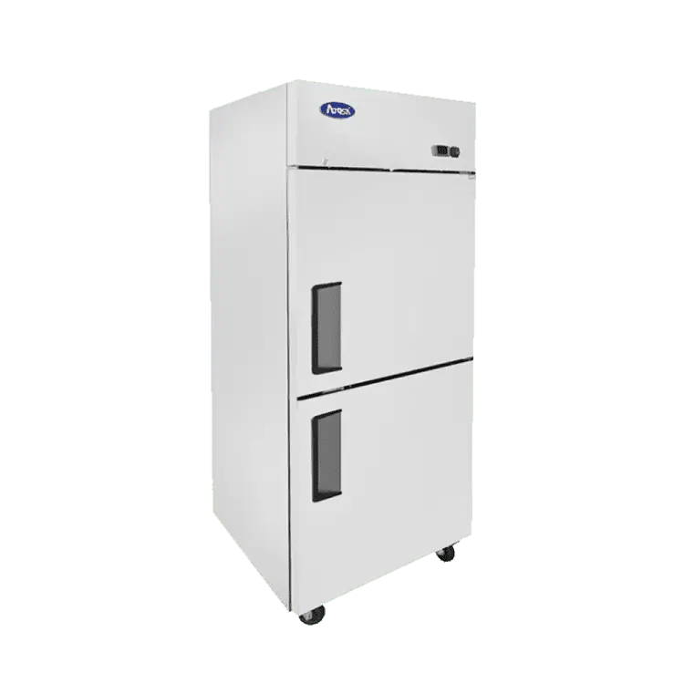 ATOSA 1 SPLIT DOOR COOLER ON CASTERS WITH 21.4 CUBIC FOOT CAPACITY AND TOP MOUNT COMPRESSOR - ETL APPROVED