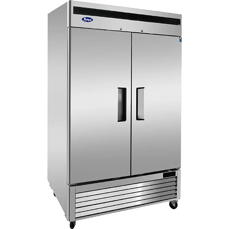 ATOSA 2 DOOR COOLER ON CASTERS WITH 43.8 CUBIC FOOT CAPACITY AND BOTTOM MOUNT COMPRESSOR - ETL APPROVED