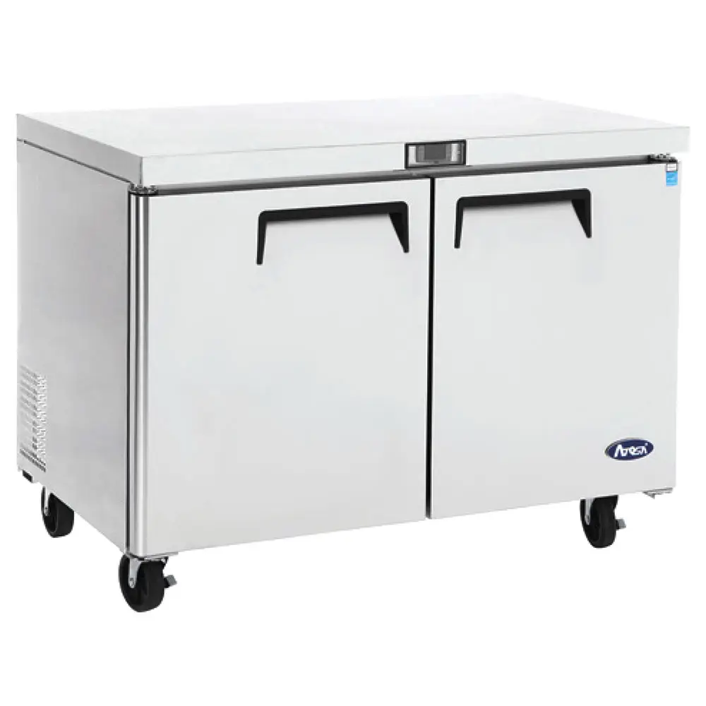 ATOSA 36 INCH 2 DOOR UNDER COUNTER COOLER ON CASTERS WITH 8.7 CUBIC FOOT CAPACITY AND STAINLESS STEEL BODY - ETL APPROVED