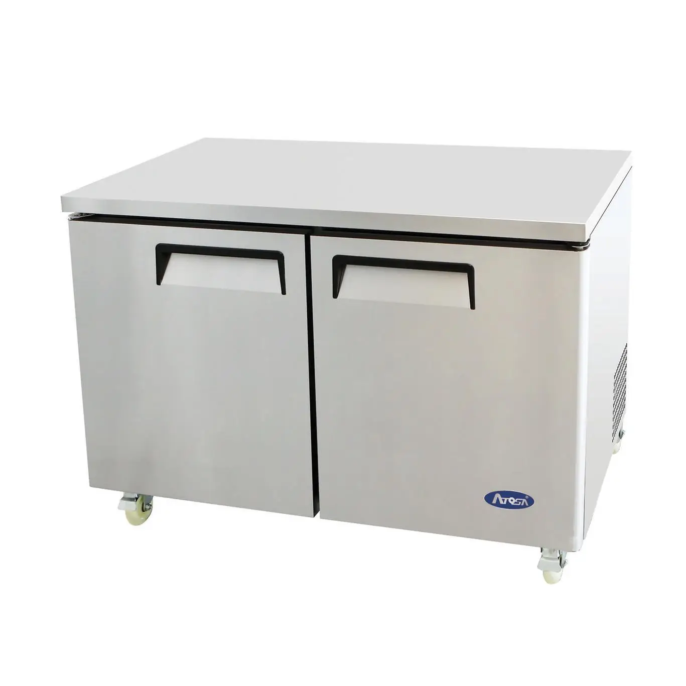 ATOSA 48 INCH 2 DOOR UNDER COUNTER COOLER ON CASTERS WITH 13.4 CUBIC FOOT CAPACITY AND STAINLESS STEEL BODY - ETL APPROVED