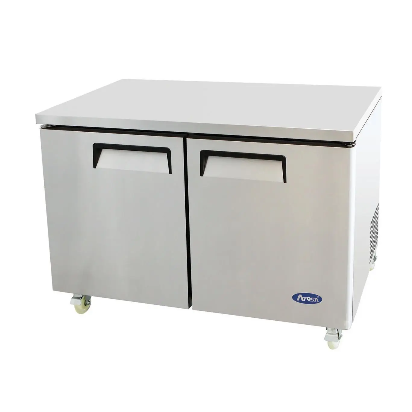 ATOSA 48 INCH 2 DOOR UNDER COUNTER FREEZER ON CASTERS WITH 13.4 CUBIC FOOT CAPACITY AND STAINLESS STEEL BODY - ETL APPROVED