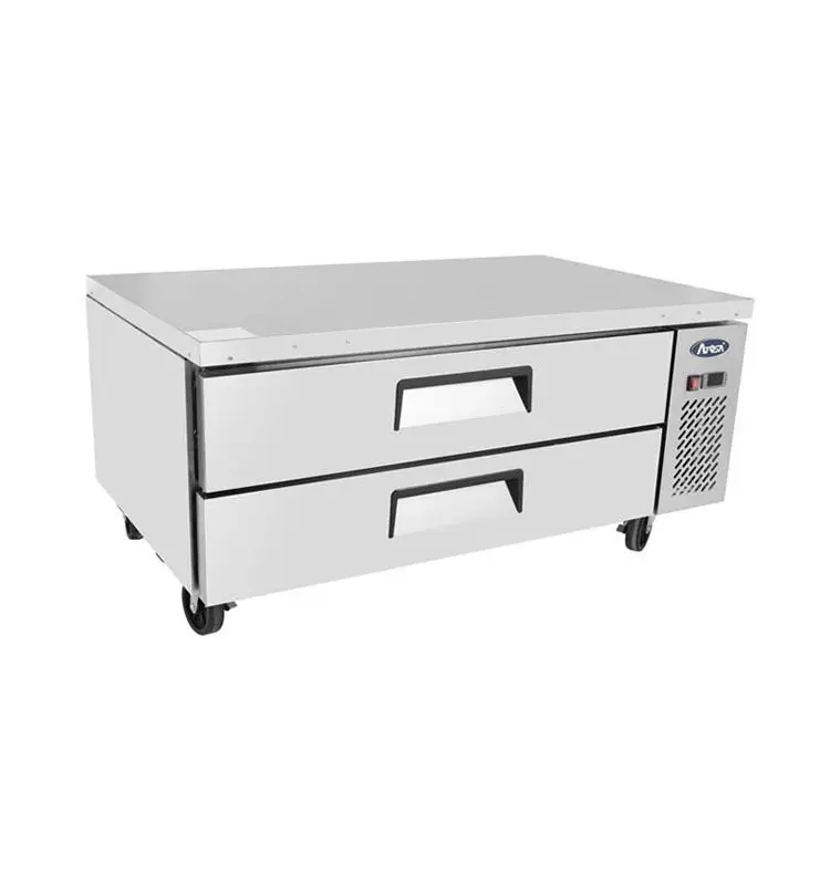 ATOSA 48 INCH REFRIGERATED CHEFS BASE ON CASTERS WITH 7.7 CUBIC FOOT CAPACITY; 2 DRAWERS; AND COMPRESSOR ON RIGHT - ETL APPROVED