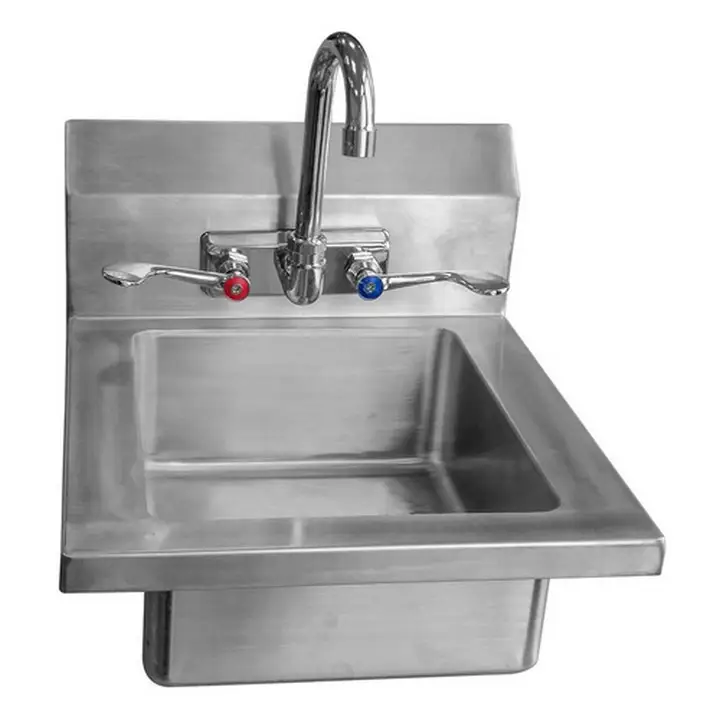 14 INCH STAINLESS STEEL WALL MOUNT HAND SINK WITH 6 INCH BACKSPLASH AND 10 X 12 X 5 INCH BASIN - ETL APPROVED