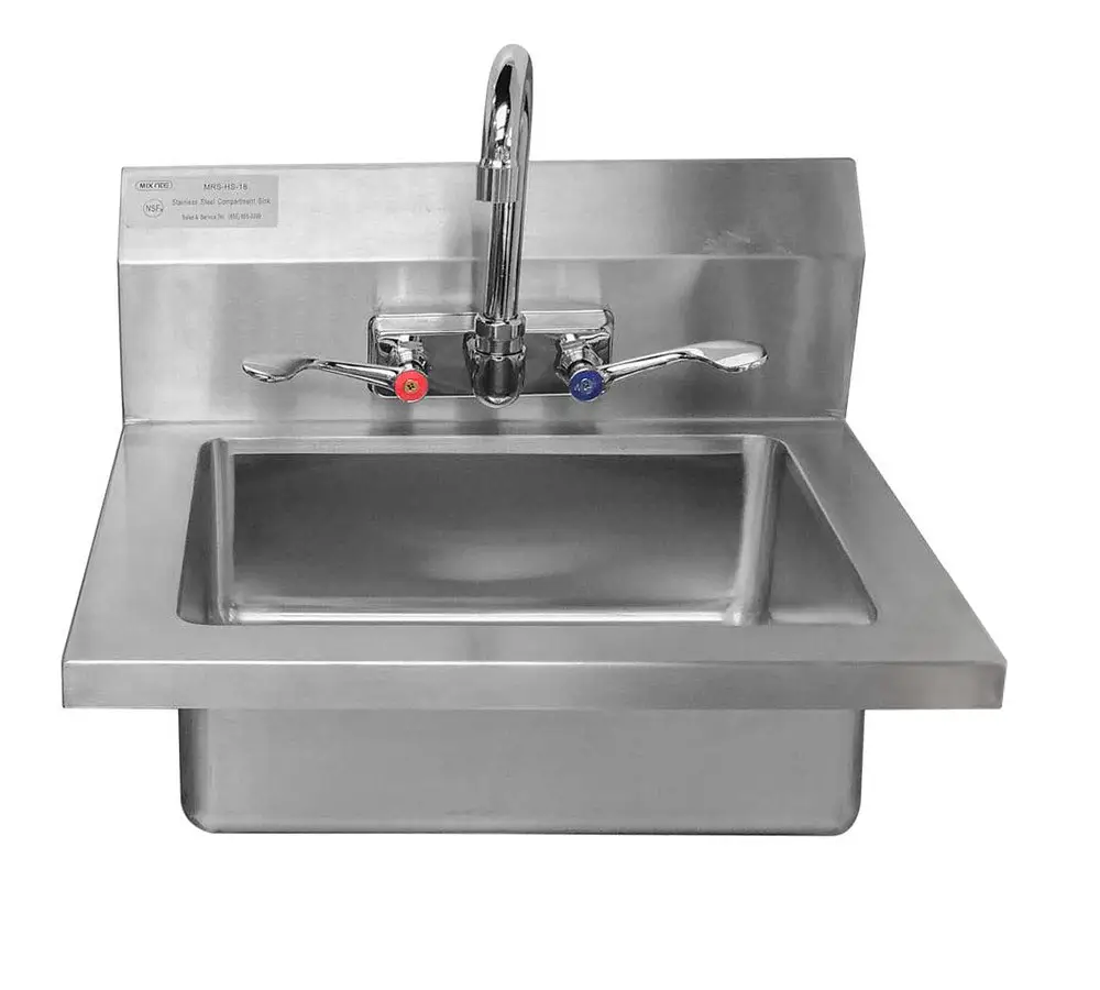 18 INCH STAINLESS STEEL WALL MOUNT HAND SINK WITH 6 INCH BACKSPLASH AND 14 X 10 X 5 INCH BASIN - ETL APPROVED