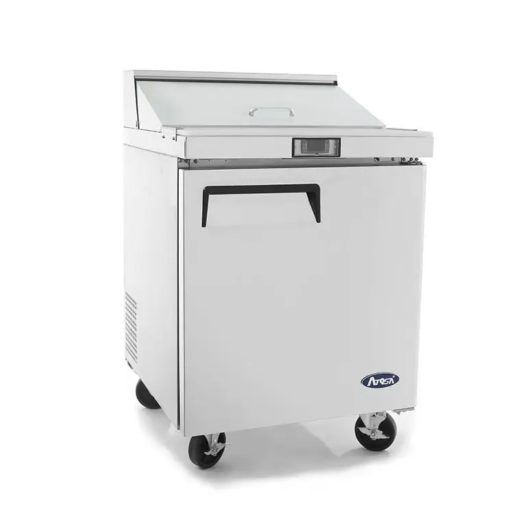 ATOSA 27 INCH REFRIGERATED SANDWICH PREP TABLE ON CASTERS WITH 1 DOOR AND 1 HINGED LID - FITS 8 SIXTH SIZE PANS - ETL APPROVED