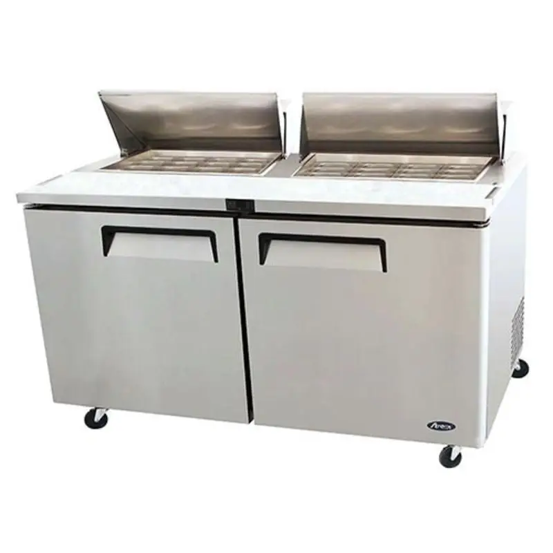 ATOSA 60 INCH  MEGA TOP REFRIGERATED SANDWICH PREP TABLE ON CASTERS WITH 2 DOORS AND 2 HINGED LIDS - FITS 24 SIXTH SIZE PANS - ETL APPROVED