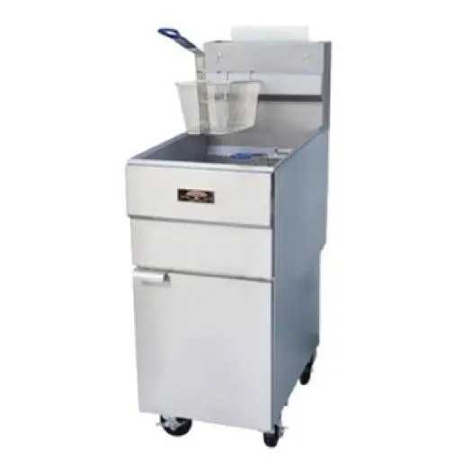 COPPER BEACH 40 LB TWIN BASKET FRYER ON CASTERS WITH THERMOSTATIC CONTROLS - PROPANE - 90000 BTU - ETL APPROVED