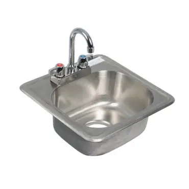 15 X 15 INCH STAINLESS STEEL DROP IN HAND SINK WITH 4 INCH ON CENTER FAUCET AND DRAIN - NSF APPROVED