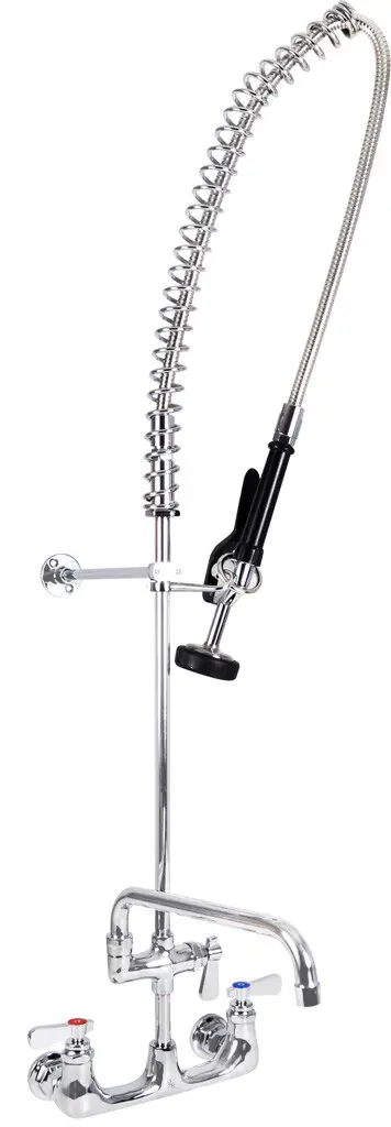 8 INCH ON CENTER SPLASH MOUNT PRE-RINSE UNIT WITH 12 INCH ADD A FAUCET - LEAD FREE - HEAVY DUTY - NSF61