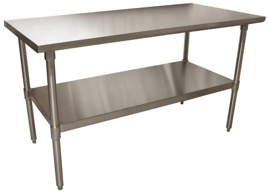60 X 24 INCH STAINLESS STEEL WORK TABLE WITH GALVANIZED LEGS AND UNDERSHELF - NSF APPROVED