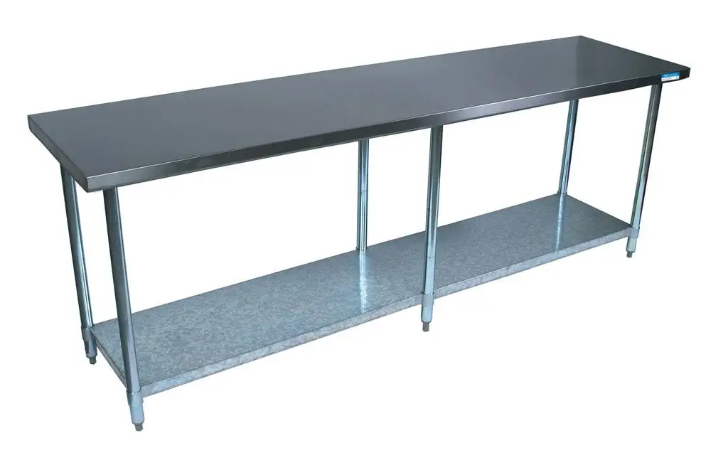 96 X 30 INCH STAINLESS STEEL WORK TABLE WITH GALVANIZED LEGS AND UNDERSHELF - NSF APPROVED