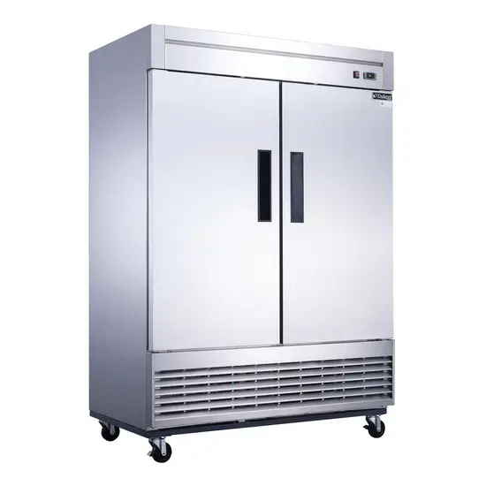 DUKERS 2 DOOR FREEZER ON CASTERS WITH 40.74 CUBIC FOOT CAPACITY AND BOTTOM MOUNT COMPRESSOR - ETL APPROVED