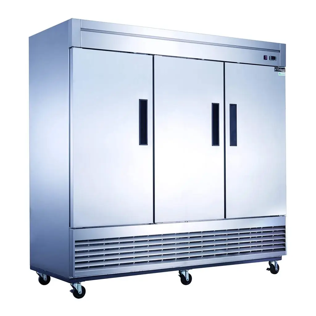 DUKERS 3 DOOR FREEZER ON CASTERS WITH 64.8 CUBIC FOOT CAPACITY AND BOTTOM MOUNT COMPRESSOR - ETL APPROVED