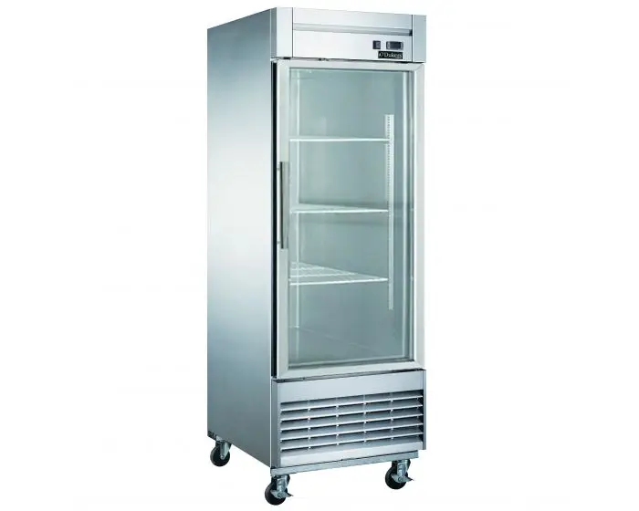 DUKERS 1 GLASS DOOR COOLER MERCHANDISER ON CASTERS WITH 17.79 CUBIC FOOT CAPACITY AND BOTTOM MOUNT COMPRESSOR - ETL APPROVED