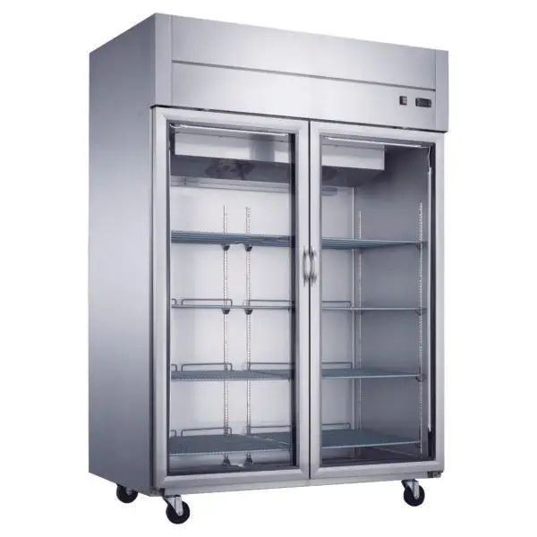 DUKERS 2 GLASS DOOR COOLER MERCHANDISER ON CASTERS WITH 41.73 CUBIC FOOT CAPACITY AND TOP MOUNT COMPRESSOR - ETL APPROVED