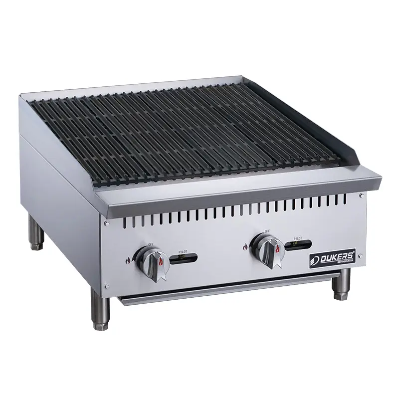 DUKERS 24 INCH COUNTERTOP RADIANT BROILER WITH 2 BURNERS AND MANUAL CONTROLS - 70000 BTU - ETL APPROVED