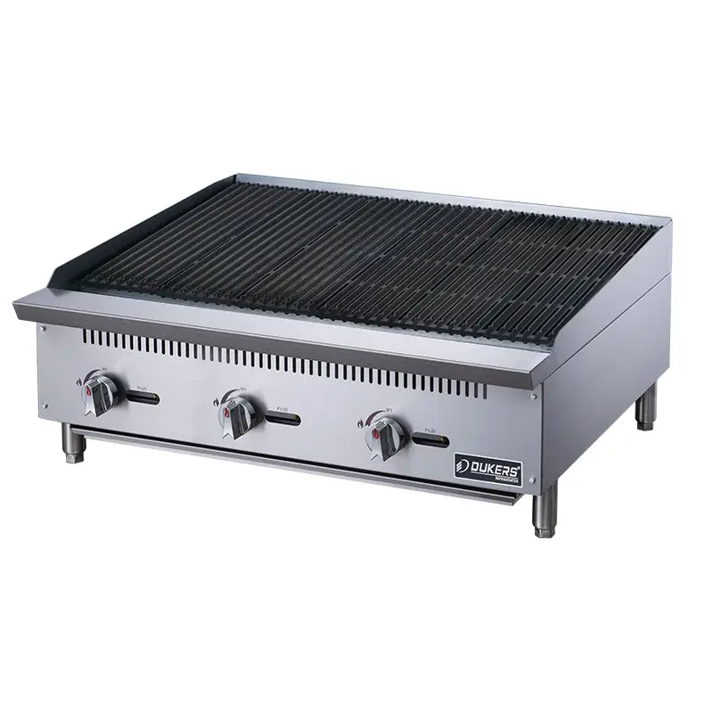 DUKERS 36 INCH COUNTERTOP RADIANT BROILER WITH 3 BURNERS AND MANUAL CONTROLS - 105000 BTU - ETL APPROVED