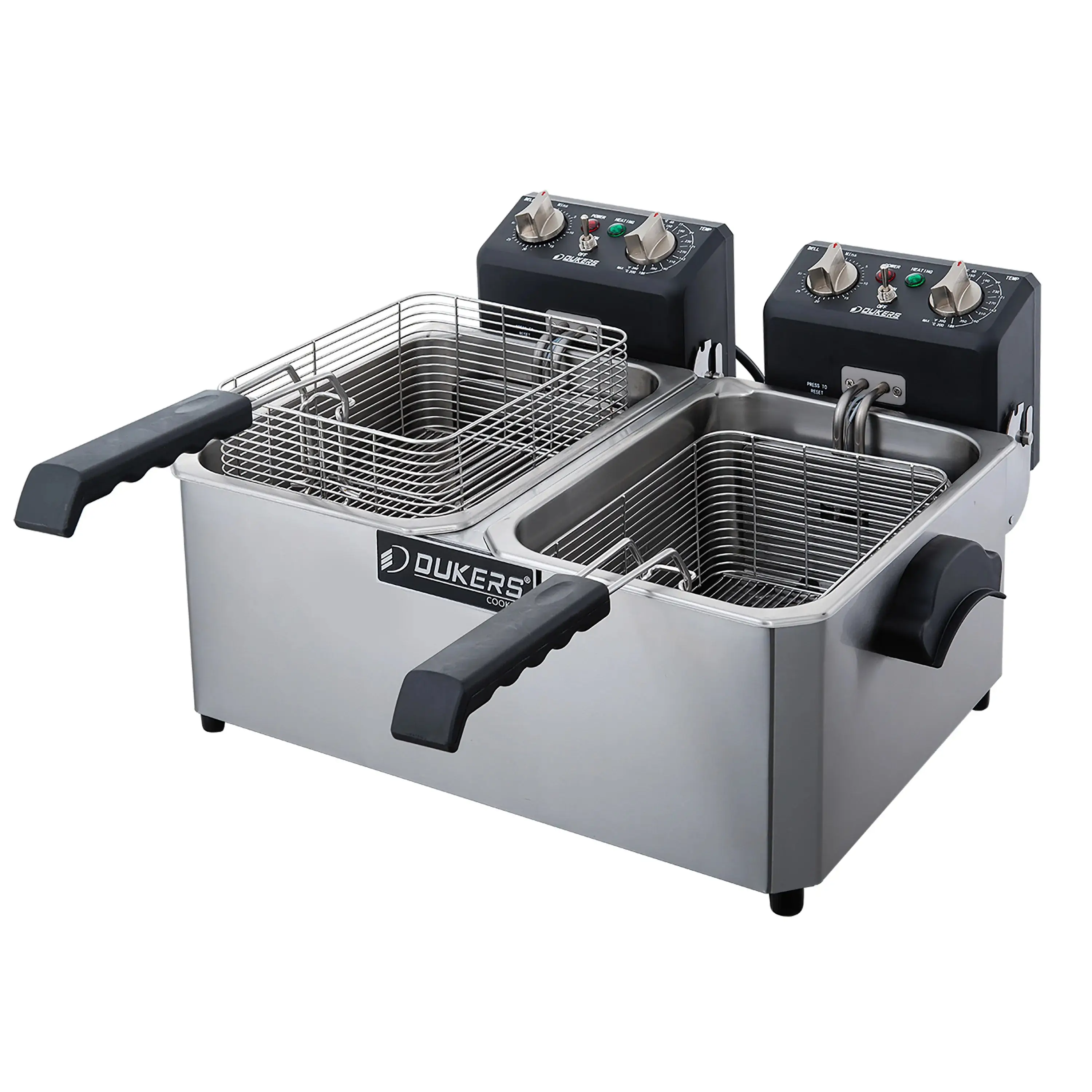 DUKERS 20 LB DUAL WELL COUNTERTOP FRYER - ELECTRIC - TWO CORDS - ETL APPROVED