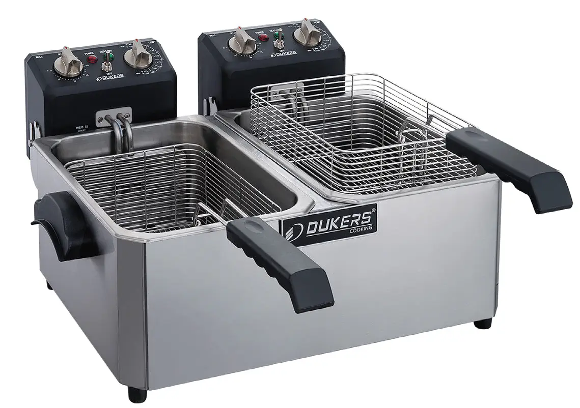 DUKERS 14 LB DUAL WELL COUNTERTOP FRYER - ELECTRIC - TWO CORDS - ETL APPROVED