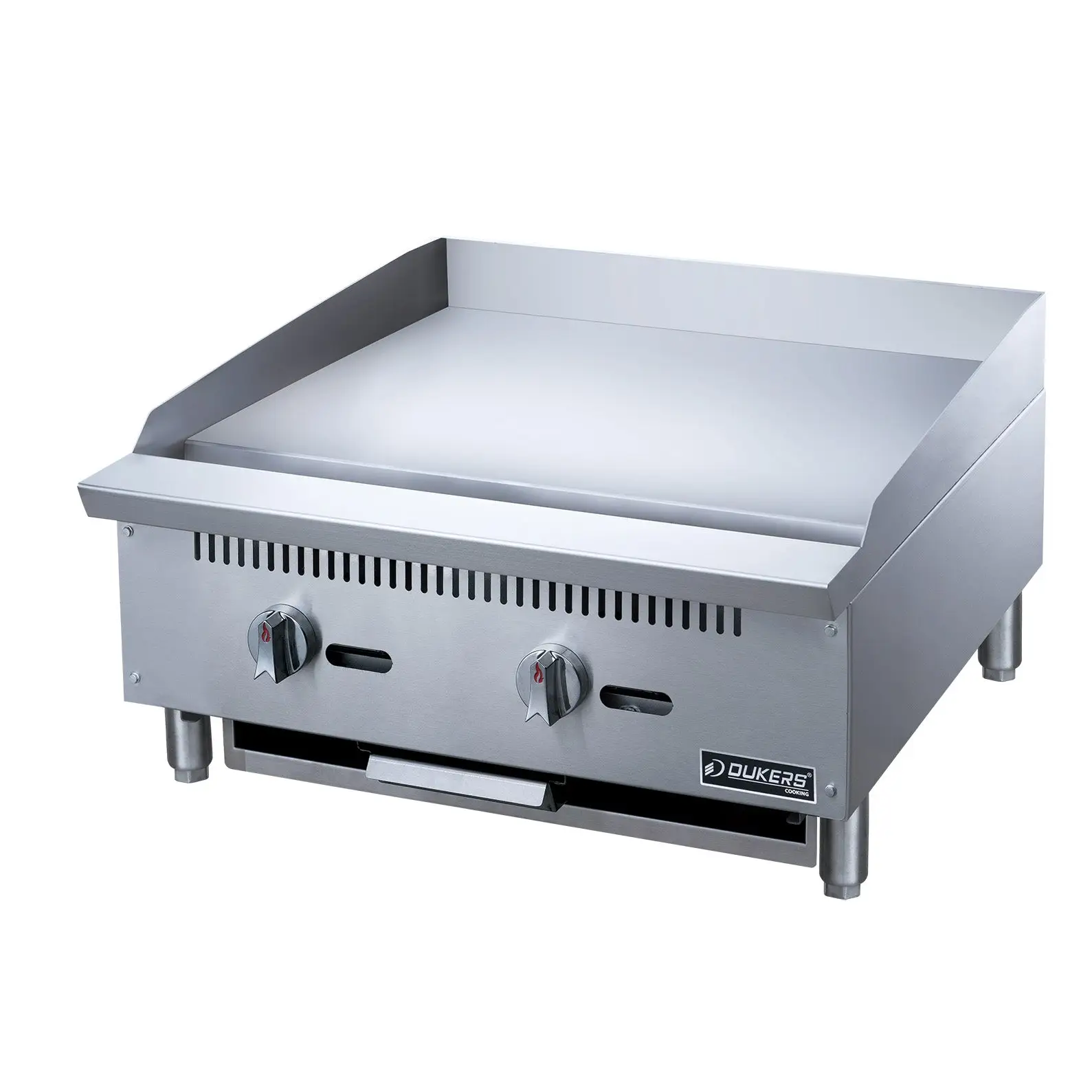 DUKERS 24 INCH COUNTERTOP GRIDDLE WITH 3/4 INCH PLATE; 2 BURNERS; AND MANUAL CONTROLS - 60000 BTU - ETL APPROVED
